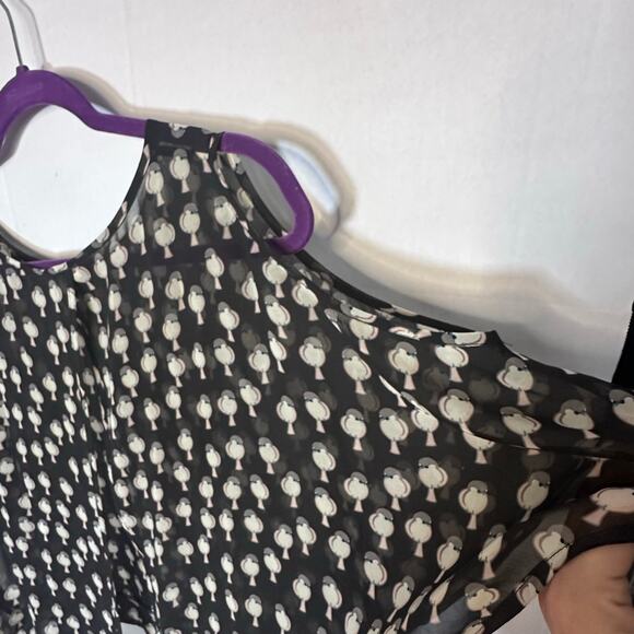 Anthro meadow rue cold shoulder sheer blouse with bird print size M - Picture 4 of 7